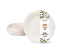 BIOZOYG Vaisselle à base bagasse I 100 pièces d'assiettes du canne de sucre blanche ronds décolorée 22 cm I Bio jetable vaisselle, menu plats et jetable fête assiette