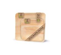 BIOZOYG vaisselle en feuilles de palmier de haute qualité assiette jetable I 23x23cm et 15x15cm chacun 25 pièces I vaisselle chic jetable carré I assiette en feuilles de palmier 50 pièces