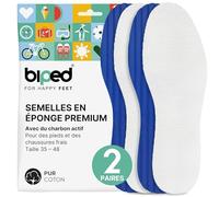 biped 2 paires de semelles pieds nus - coton éponge doux et mousse de latex au charbon actif - lavables, anti-odeurs, pour une fraîcheur hygiénique dans les chaussures z2770(35)