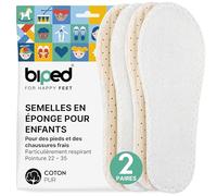 biped 2 paires de semelles pieds nus pour enfants - semelles intérieures en éponge 100% coton et latex amortissant doux - semelles contre les odeurs de pieds et les bactéries z2789(25)
