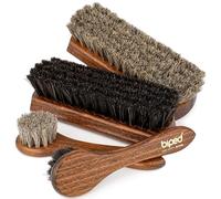 Biped Coffret 4 brosses à Chaussures Classic en Bois de hêtre - 2 brosses à Cirage + 2 à lustrer en CRIN de Cheval - Set Complet d’Entretien du Cuir en boîte Cadeau z2487