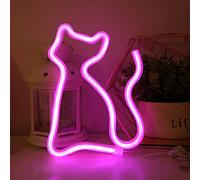 Bipily Cat Néon Enseignes Lèvre lumineuses Décoration murale, Batterie et USB alimenté Néons Applique murale Intérieur Luminaires pour chambre, Saint Valentin, Éclairage de Noël-rose chat