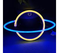 Bipily Planet Neon Signs LED Enseigne Murale Au Néon, Suspendus Neon Lights USB/Batterie Planète Lampe Neon Light pour Enfants Chambre Fête Danniversaire Bar Décor De Mariage-Jaune bleu Planète