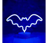 Bipily Veilleuse Halloween chauve souris Neon,Lampe LED Neon Night Sign Decor avec Support de Base,Light pour Chambre Bureau Décoration de Fête de Noël Alimenté par batterie/USB-Bleu chauve souris
