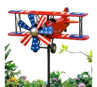 Biplane Wind Spinner - Roue d'évier d'avion patriotique rétro, moulin à vent de jardin commémoratif, sculpture de jardin active | Art décoratif en métal extérieur, accessoires d'ornement du quatrième