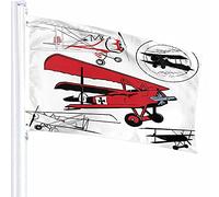 Biplanes Drapeau Décor 0,9 x 1,5 m Fly Avion Avion Historique Antique Noir Cercle Dessin au trait Polyester Motif imprimé Décoration extérieure pour la maison et le jardin