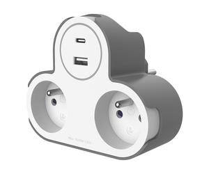 Biplite 16A 2 prises sans fusible + chargeur USB à 2 prises 3,4A type A et C blanc mat