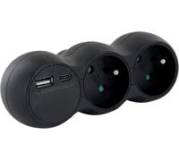 Biplite Domino 2x16A avec USB-A +USB-C- Noir