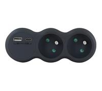 CHACON Biplite Domino 2x16A avec USB-A +USB-C- Noir