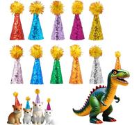 BIPY Lot de 10 mini chapeaux de fête pour figurines d'animaux en peluche, dinosaures, jouets, petits chapeaux pour travaux manuels, poupées, hamster, oiseau, chapeau miniature réglable avec guirlande