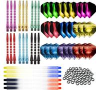 BIPY Lot de 107 tiges de fléchettes et vols en aluminium moyen 2BA avec tiges en plastique et métal 2D et joints toriques pour fléchettes et accessoires professionnels pour jeux de fléchettes en