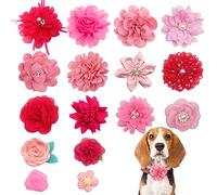 BIPY Lot de 16 colliers pour chien avec fleurs et nœuds - Perles artificielles et strass - Pour chiens, chats, chiots, chiens de petite et moyenne taille, printemps, été, mariage, fête d'anniversaire,