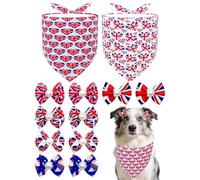 BIPY Lot de 2 bandanas pour chien Union Jack et 5 paires de nœuds pour poils de chien, motif drapeau du Royaume-Uni, écharpe triangulaire, bavoirs doux pour chiens patriotiques de petite et moyenne