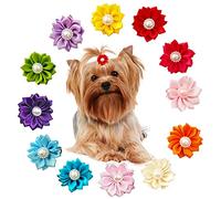 BIPY Lot de 20 nœuds en forme de fleurs pour chiens, accessoires de cheveux et colliers pour chats, accessoires réglables, bande en caoutchouc détachable, mariage, festival