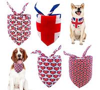 BIPY Lot de 4 bandanas pour chien Motif drapeau du Royaume-Uni Motif drapeau du Royaume-Uni Écharpe triangulaire pour petit tour de cou patriotique Chiens Chats Lapins Cochons Lavables Réglable