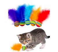 BIPY Lot de 5 balles de 4 cm pour chat avec plumes en mousse EVA souple et colorée pour chaton adulte chat adulte jeu d'activité chasse balles rebondissantes