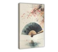 BIQHTGA Impression sur toile représentant un éventail et des fleurs de cerisier tombantes - Décoration murale pour salon, chambre à coucher - 30 x 45 cm