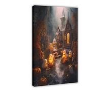 BIQHTGA Poster sur toile avec fantômes citrouilles mignons pour décoration de chambre à coucher, bureau, chambre, cadeau 30 x 45 cm