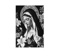 BIQHTGA Poster sur toile de la Vierge Marie noire et blanche pour décoration de chambre à coucher, bureau, chambre, cadeau 60 x 90 cm