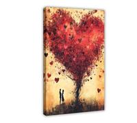 BIQHTGA Poster sur toile représentant un arbre en forme de cœur pour décoration de chambre à coucher, bureau, chambre, cadeau (60 x 90 cm)