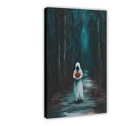 BIQHTGA Poster sur toile représentant un fantôme tenant un cœur - Décoration pour chambre à coucher, bureau, chambre - Cadeau - 50 x 75 cm