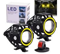 Biqing 2 phares avant moto U7 phares supplémentaires moto 12V / 24V antibrouillard LED 6000K avec interrupteur pour quad scooter moto (jaune)