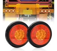 Biqing 2PCS 4" LED Feu Arrière de Remorque,Rond Feux arrières à 24V Camion Remorque Bateau Arrière Feu Arrière Frein Feu de Brouillard Inversé avec Anneau Chromé (Noir-Rouge&Jaune)