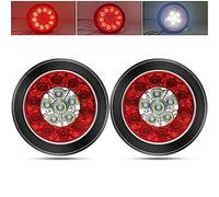 Biqing 2PCS 4" LED Feu Arrière de Remorque,Rond Feux arrières à 24V Camion Remorque Bateau Arrière Feu Arrière Frein Feu de Brouillard Inversé avec Anneau Chromé (Noir-Rouge&Blanc)