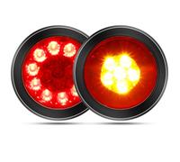 Biqing 2PCS 4" LED Feu Arrière de Remorque,Rond Feux arrières à 24V Camion Remorque Bateau Arrière Feu Arrière Frein Feu de Brouillard Inversé avec Anneau Chromé (Noir-Jaune&Rouge)