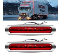 Biqing 2PCS Feu de Position Latéral Rouge,Feux de Gabarit Latéraux LED DC 12V-24V Indicateur de Position Étanche avec Lunette Chromée pour Camion Remorque Bus Caravan Bateau(6.65 Inch)