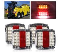 Biqing 2Pcs Feu Remorque LED 12V,Universel Feux Arrière LED Feux de Recul Freinage Clignotant Eclairage Phare Arrière Rouge et Ambre et Blanc Multifonctionnel Éclairage de la plaque d'immatriculation