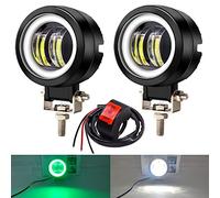 Biqing 2PCS Feux Additionnels Moto avec Verd Angel Eye,Ronde de 3 Pouces 20W Phare LED Avant 12V/24V Phare de Travail Feux Brouillard de Jour de Motos DRL Avec Interrupteur Moto 22mm