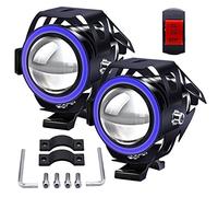 Biqing 2PCS Phares Avant Moto 1 Mode,Universel U7 Moto Feux Additionnels 12V 24V LED Phares Avant Motos Anti Brouillard Projecteur Spot LED Motos avec Interrupteur (Bleu)