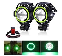 Biqing 2PCS Phares Avant Moto,Universel U7 Moto Feux Additionnels 12V 24V LED Phares Avant Motos Anti Brouillard Projecteur Spot LED avec Interrupteur à 3 Fils(Vert)