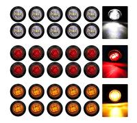 Biqing 30PCS 3/4" Ronde Feux de Gabarit LED Feux Latéraux Eclairage,Universal LED Côté Marqueur Feux Indicateurs de Position 12V/24V Étanche Côté (Rouge/Blanc/Orange)