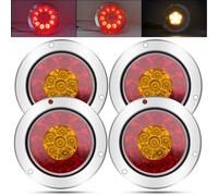Biqing 4 Inch Feu Arriere Remorque LED Feux Remorque LED 24V Rond Feux Stop/Clignotants/Lumières de Conduite Etanche Multifonctionnel pour Tracteur Caravane Camion Voiture (Bordure argentée, 4)