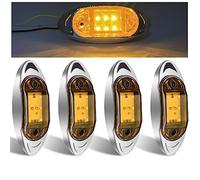 Biqing 4pcs Feux de Gabarit Jaune, 6LED 3.8 Inch 12V 24V Feu de Gabarit Remorque Arrière Avant Indicateur Latéraux avec Lunette Chromée pour Camion Remorque Van Bus Bateau