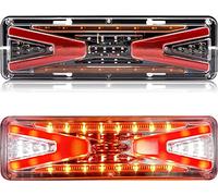 Biqing Feux Arrières LED 24V,56 LED Feu Arrière de Remorque Rouge Jaune Blanc Feu de Freinage, Clignotant Dynamique Lampe,Feux de Recul Remorque pour Remorque Camion Caravane UV Bateau,2pcs