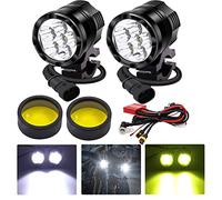 Biqing LED Moto Projecteur Lampe Kit Orange/Blanc,Phare LED Moto Phare Lumière Auxiliaire 12V 24V Feux de Travail Phare Supplémentaire avec Faisceau de Câbles pour Scooters Voiture Camion Bateau