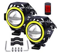 Biqing Lot de 2 spots LED U7 pour moto - 12 V 24 V - Étanches - Feux de brouillard supplémentaires - Pour quad, scooter, voiture, camion, bateau - Avec interrupteur marche/arrêt, 22 mm