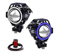 Biqing U7 Lot de 2 projecteurs de moto avec interrupteur, feux de brouillard LED bleus 12 V 24 V pour moto, feux de jour avec feux de route et feux de croisement stroboscopiques