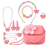 BIQIQI Bijoux Enfants Petites Filles Sacs à Main en Peluche Collier Bracelet Boucles d'oreilles Bagues kit Bijoux Mon Premier Sac à Main pour Les Petites Filles Habille et Joue Anniversaire Cadeau