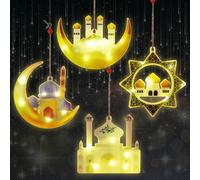 BIQIQI Lampe de Décoration Ramadan, Eid Mubarak Décoration Lumineuse Château de la Lune et des Étoiles Musulmanes, Lumière Suspendue d'Eid, Fée Ramadan Lumière