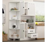 Biqzuya Armoire d'angle 104x35x155 cm, Meuble vitrine avec 3 Armoires et 2 Tiroirs, Bibliothèque Étagère, Buffet Haut avec 14 Espaces de Rangement, Meuble de Rangement Salon