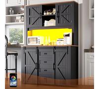 Biqzuya Armoire de Cuisine Haute 115 x 40 x 174.7 cm, Buffet avec Portes Coulissantes et Éclairage LED, Meuble de Rangement Moderne, Bibliothèque
