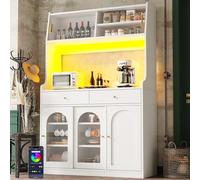 Biqzuya Armoire de Cuisine Haute 120x40x180 cm, Buffet Vitrine avec Étagères Réglables, Meuble de Rangement avec Éclairage LED à Couleurs Variables