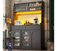 Biqzuya Armoire de Cuisine Haute 120x40x180 cm, Buffet Vitrine avec Étagères Réglables, Meuble de Rangement avec Éclairage LED à Couleurs Variables