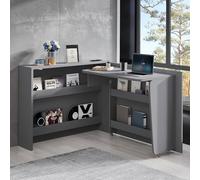 Biqzuya Bureau Pliable 115×27×93 cm Fermé avec roulettes et Chargeur sans Fil, Meuble de Rangement 2-en-1 Bibliothèque et Espace de Travail, Plateau 95×51 cm, Étagère et Anti-Basculement