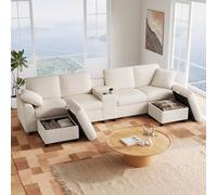 Biqzuya Canapé d'angle 4 Places, Canapé modulaire avec Table Central, Canape Salon avec Poufs Rangement et Stations de Charge USB/Type-C/Prise