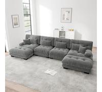 Biqzuya Canapé d'angle Modulaire | Convertible 4 Places | Canapé Cloud Confortable avec Ottoman Amovible | Tissu Chenille | Combinaison DIY | Gris Clair